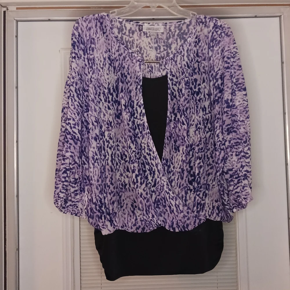 Bundle Sale - Jennifer Lopez Purple/Black Long Sleeve Top Size Large - Picture 1 of 6
